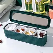 Frafuo 4 Piece Kitchen Seasoning Box-Kitchen Spice Pots-Spice Jar-Plastic Storage Container-Seasoning Storage Container for Spice Salt Sugar with Lid and Spoon(Green)
