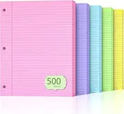 500 Sheets Loose Leaf Paper 8" x 10.5" Colored Filler Paper College Ruled 3-Hole Punched Lined Paper Notebook Paper for 3-Ring Binders Notepad Writing Note Pads Ideal for Home, School, Office