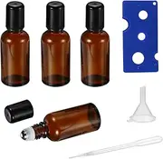 HEYLEAYAR 15ML Roller Bottles for Essential Oil, 4 Pack Empty Amber Glass Roller Bottle for Perfume Oil, Roll on Bottles with Stainless Steel Roller Balls, Opener, Funnel and Dropper