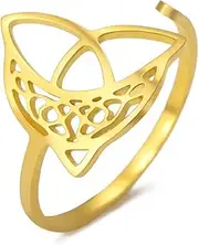 [Amaxer] Celtic Moon Ring for Women Triquetra Trinity Celtic Knot Stainless Steel Open Adjustable Statement Finger Ring