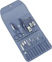 Professional Manicure Kit, 16PCS Nail Grooming Kit, Stainless Steel Nail Cutting Kit for Men Women, Nail Clipper Set with Leather Case for Travel Gift Blue Nail Manicure Kit