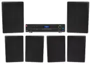 JBL Commercial Amplifier+(6) Slim Black Wall Speakers for Restaurant/Bar/Cafe