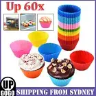 UP 60x Muffin Cake Mould Round Cup Cake Silicone Baking Cupcake Case Bake Molds