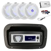 Pyle Marine Radio, Adapter,Spa Bezel,Antenna,Amp,Kit, 4x 8'' LED White Speaker