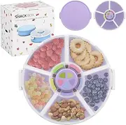 Pawtong 2 Pack Kids Snack Rotator Container Reusable Snack Box with 5 Compartment Dispenser and Lid, BPA Free, for Toddlers, Babies, School, Travel (1 Functional Version,1 Basic Version-Purple)