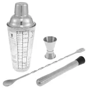 4X 400ml Glass Cocktail Mixer with Measuring Mixing Spoon Muddler Cocktail❥Mixer