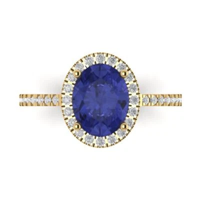 2.27Ct Oval Cut Tanzanite Solid Gold Halo Engagement Promise Statement Ring