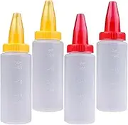 DINHEAROM 4Pcs Transparent Squeeze Cake Decorating Bottles Multi Function Piping Tools for Icing Cupcakes and Biscuits and Reusable Household Dispensing Bottles Random Color