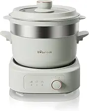 Electric Hot Pot with Steamer, 2.5L Shabu Shabu Hot Pot Ceramic Non-Stick Frying Pan, Portable Cooker Pot, for Ramen/Steak/Fried Rice/Oatmeal/Soup,with Dual Power Control