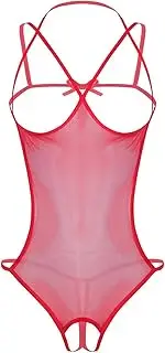 [GRRKDFQ] Women's Lingerie & Underwear Mesh Crotchless Open Cup Exposed Nipples See-Through Catsuit