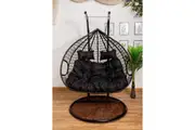 King size Hanging Egg Chair Double Seat - Black Basket & Black Cushion