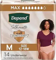 Depend Silhouette Adult Incontinence & Postpartum Bladder Leak Underwear for Women, Maximum Absorbency, Medium, Pink, 14 Count, Packaging May Vary