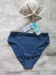 NEW Seafolly 8 AUS Waisted Wide Side Retro Pant Peacock Blue