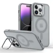 IPhone 14 Case,Compatible With MagSafe,Built-in Stash Stand Phone Case,Scratch-Resistant Back Cover-Grey