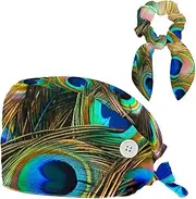 [YTYVAGT] Scrub Caps Women,Scrub Hats Suitable for Women,Feather Texture Peacock