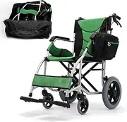 Super Lightweight Portable Transit Travel Wheelchair, Self Propelled Manual Wheelchair, with Double Brake Transport Wheelchairs for Adults and Seniors(Color:Green)