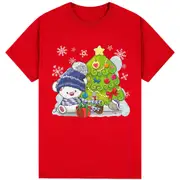 100% Cotton Christmas Unisex T-shirt Adult Tee Mens Top Santa Xmas Party Custume - Festive Friends (Red)
