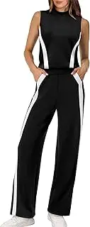 [XIEERDUO] Two Piece Sets for Women Summer Outfits Travel Mock Neck Lounge Sets Wide Leg Pants Beach Vacation Clothes