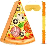 Pizza Pinata Mexican Party Favor With Stick, Blindfold, Bat and Confetti for Birthday, Cinco De Mayo, Mexican Themed Party Supplies, 16.1 x 13 x 3.2 Inches
