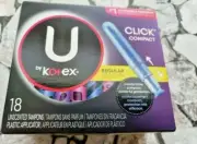 U by Kotex CLICK COMPACT Tampons, Regular PLUS Absorbency, Unscented, 18 Ct