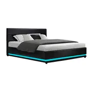 Artiss Bed Frame King Size LED Gas Lift Black LUMI
