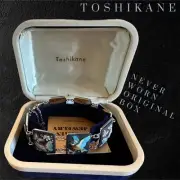 Vintage Sterling Siam Silver Toshikane Porcelain Bracelet Birds Butterflies BOX
