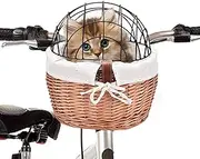 Basket with Wire Mesh, Wicker Basket for Dogs/Cats, Basket Woven Storage, Willow Woven Basket Pet Carrier Basket for Dog Puppy Cats