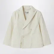 [Il Gufo] Double-breasted jacket in pinstriped cotton 12 Y White