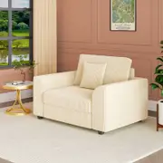 Advwin 129cm Armchair Single Seater Corduroy Sofa Lounge Upholstered Couch w/ Cushion Beige