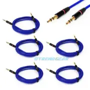 5X 4FT 3.5MM AUX JACK MALE AUDIO STEREO CABLE CORD BLUE FOR IPHONE 5S 5C 5 IPOD