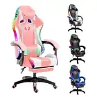 Pink Gaming Chairs RGB LED Massage Racing Recliner Leather Office Chair Footrest