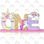 Unicorn One Letter Sign Unicorn Table Centerpiece One in Unicorn Party Decorations for Baby Boys Girls First Birthday Decor Rainbow Unicorn Theme Birthday Party Supplies Baby Shower Cake Photo Props