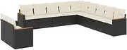 vidaXL Garden Sofa Set - 11 Piece Black PE Rattan - Durable Outdoor Patio Furniture with Cushions, Flexible Modular Design - Perfect for Backyard, Terrace, Deck, or Garden Lounging