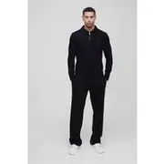 Mens Black Regular Fit Ribbed Knitted Jogger