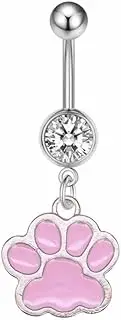 [Niaspi] 14G Paw Dangle Belly Button Ring for Women Cute Paw Print Belly Navel Barbell Rings Stainless Steel Belly Body Piercing Jewelry Hypoallergenic