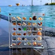 XronSlute Acrylic Magnetic Seashell Display Box,Portable Display Box,Diamond Gemstone Beads Storage Display Organizer Box,Clear Mini Seashell Storage Box (36 Grids, 4.72x4.72inch)