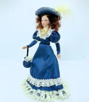 Dollhouse Miniature Poseable Dressed Victorian Porcelain Lady Doll 1:12 Scale