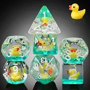Duck DND Resin Dice, DNDND 7PCS Dungeons and Dragon Dice Set with Velvet Bag for D&D Role Playing Games and Tabletop Games（Duck