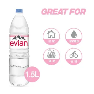 【evian依雲】 天然礦泉水(寶特瓶1500ml/12入)X1箱(免運費)