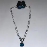 Paparazzi Necklace with Earrings Blue Dynamite Dazzle On Silvertone Bling