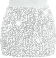 [Generic] Women Stretchy Bodycon Mini Skirts Sexy Sparkly Skirt Glitter Shiny Skirt Night Out Half Body Party Wrap Hip Skirt - Sequin Skirt Sparkle Stretchy Bodycon Mini Short Skirt Club Party Streetwear