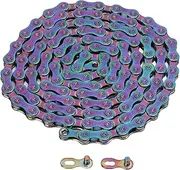 9 Speed Chain Made of Carbon Steel with Multicolored Electroplating for Sensitive and Smoothness Shifting, Heat Treated for Durability, Ideal for Mountain Bikes, Includes 2