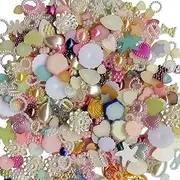 (Mix 100g) - Chenkou Craft Random 100g/lot (around 450pcs) 4-20mm Half Round Pearls Seastar Bow Rose Rhinestone Flat Back Pearls Gem Bead Loose Beads