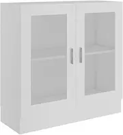 vidaXL- Scandinavian White Vitrine Cabinet with 2 Doors, Engineered Wood, 82.5x30.5x80 cm