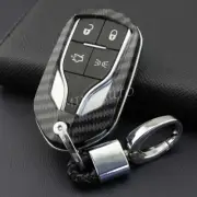 Carbon Fiber Key Fob Cover Case Chain For Maserati Ghibli Levante Quattroporte