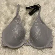 Natori 32DD Bra Gray Cherry Blossom Underwire Back Closure 721191 NEW $76