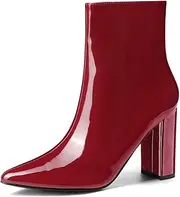 [Allegra K] Women's Chunky Heel Pointed Toe Zipper Ankle Boots