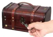 Decorative Vintage Wood Treasure box - Wooden Trunk Chest with Handle