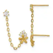 Real 14kt Yellow Gold Madi K CZ Double Post w/Chain Flower Earring