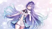 Anime girls yuga artwork purple hair long eyes dress Playmat Game Mat Desk